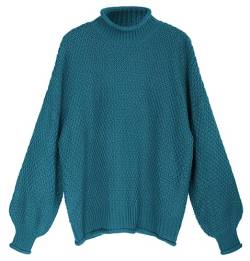 Hanna Nikole Damen Rollkragen Pullover Große Größen Langarm Strickpulli Einfarbig Grobstrick Warm Winterpullover Lose Freizeit Sweater Pfauenblau 50 von Hanna Nikole