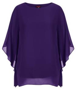 Hanna Nikole Damen Tops Batwing Sleeves T-Shirt Große Größen Mesh Blusenshirt Lila 50 von Hanna Nikole