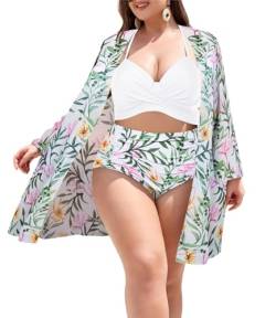 Hanna Nikole Damen Übergröße Push Up Schwimmanzug Bikini Sets Bauchkontrolle Pleated Dehnbarem Swimwear Weiß 50 von Hanna Nikole