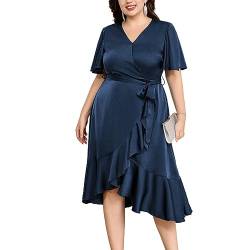 Hanna Nikole Female Große Größen Rüschenärmel Abendkleid Wickelkleid Formal Kleid Für Mollige Frauen Navy Blau 54 von Hanna Nikole