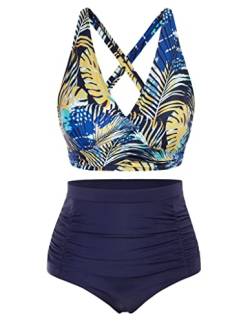 Hanna Nikole Female Plus Size Strand Mode Swimmwear Crossover Bikini Sets Triangel Bikinihose Blaue Blatt 48 von Hanna Nikole