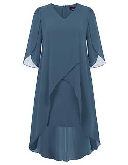 Hanna Nikole Große Größen Cape Chiffonkleid Slim Fit Abiballkleid für Hochzeitsgäste Grau Blau 54 Große Größen von Hanna Nikole