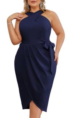 Hanna Nikole Kleid in Übergröße für kurvige Frauen, Neckholder, ärmellos, Wickelvorn, gerüscht, figurbetontes Kleid, Partykleid, Marineblau, 50 Mehr von Hanna Nikole