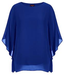 Hanna Nikole Large Size Chiffon Shirt Cold Shoulder Hemd Elegant Lang Oberteile Longtops Königsblau 52 von Hanna Nikole