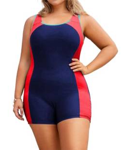 Hanna Nikole Plus Size Swimsuit Tankini for Women Hollowed-Out Back High Waist Elegant Bathing Suit Marineblau Rot 52 von Hanna Nikole