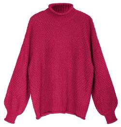 Hanna Nikole Plus Size Turtleneck Damen Ribbed Shirt Comfortable Knit Sweater Rollkragenpullover Rose Rot 54 von Hanna Nikole