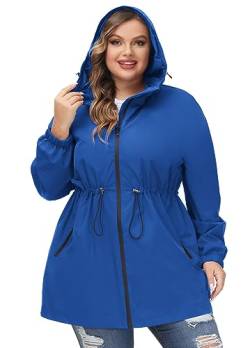 Hanna Nikole Regenjacke Damen Regenmantel Mit Kapuze Wasserdicht Winddicht Wetterfest Übergangsjacke Atmungsaktiv Mantel Jacke Outdoor Königsblau 52 von Hanna Nikole