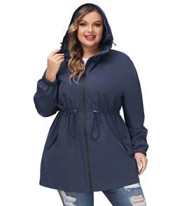 Hanna Nikole Regenjacke Damen Wasserdicht Atmungsaktiv Leicht Outdoorjacke Windbreaker Regenmantel mit Kapuze ​Windjacke Wandern Regenjacken Navy Blau 54 von Hanna Nikole