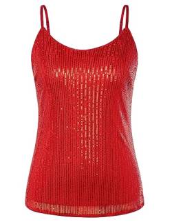 Hanna Nikole Sexy Spaghettiträgern Top Damen Große Größe Glitzer Oberteile Ärmellos Party Tank Top Rot 52 von Hanna Nikole