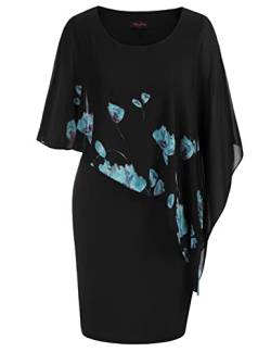 Hanna Nikole Übergröße Schöne Hüftkleid Damen Cape Festkleid mit Chiffon Overlay Black Floral Print XXL von Hanna Nikole