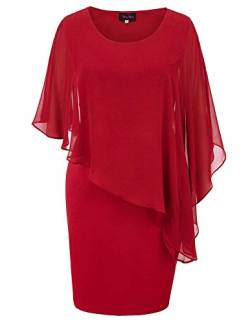 Hanna Nikole Womens Chiffon Overlay Dress Solid Color Batwing Dress Red M von Hanna Nikole