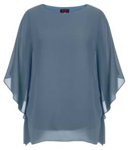 Hanna Nikole Womens Plus Size Cold Shoulder Chiffon Blouse Batwing Sleeves Loose Flowy Tunic Grau Blau 54 von Hanna Nikole