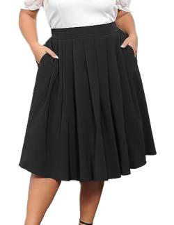 Vielseitig Skirt Frauen Große Größe Knee Length Gummiband Dehnbar Rock A-Linie Retro Knielang mit Taschen Schwarz 44-46 von Hanna Nikole