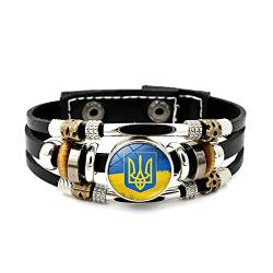 Hanomwood Ukraine Perlenarmband Für Männer Frauen Schmuck Ukraine Flagge Dreizack Symbol Druckknopf Armreif Mehrschichtiges Punk Lederarmband,Ukraine Stil,2,Armband von Hanomwood