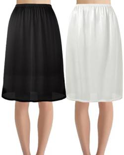 Hanpceirs 2 Stück Damen Petticoat Unterröcke für Damen halbe Slips für unter Kleider Satin Rock Extenders 60cm Schwarz und Weiß M von Hanpceirs