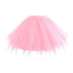 Hanpceirs Damen Karneval Kostüm Tüllrock 1950er Vintage Tüll Petticoat Rock Ballett Bubble Tutu Pink XL von Hanpceirs