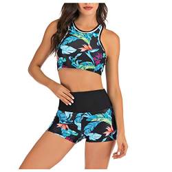 Damen Bikini Set Wickeloptik Raffung Badeanzug Swimsuit One Piece Push Up Rash Guard UV Shirts mit Kurzarm von Hanraz