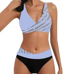 Hanraz Bikini Damen Bauchweg Große Brüste Badeanzug High Waist Push Up Bikinis für Damen V Ausschnitt überkreuztes Blumenmuster Bademode Bauchkontrolle Bikini Zweiteilige Bademode Swimsuit von Hanraz