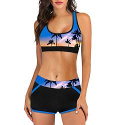 Hanraz Damen Seitlich Gebunden Wellenkanten Tropical Print Bauchweg Damen Bikini Set V Ausschnitt Einteilige Strandmode Swimsuit Bauchkontrolle Rüschen Damen Retro von Hanraz