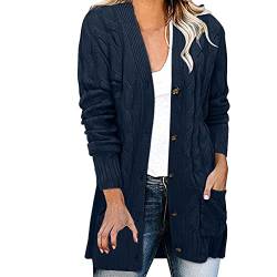 Jacke Damen Sommer Leicht Elegant Sommerjacke Sommermantel Sweatshirt Einfarbige Loose Langarm Casual Jacke Damen Reißverschluss Elegante Schulterjacke Top Casual Top (01-3-Navy, XXL) von Hanraz