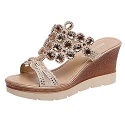 Open Toe Frauen rutschfest Sexy Sommerschuhe Römersandalen Flache Sandalen Damen Strass Elegant Leicht Flip Flop Sandals von Hanraz