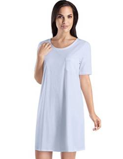 HANRO Damen Nachthemd 1/2 Arm 90 cm Cotton Deluxe Nachthemd, Blau (blue glow 0511), 50 (Herstellergröße: XL) von Hanro