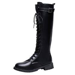 Hansee, Damen-Stiefel, modische Schnürschuhe, runde Zehenpartie, hohe Stiefel, seitlicher Rei?verschluss, flache Schnalle, Riemenabsatz, Leder, Retro-Schuhe Gr. 38 EU, Schwarz von Hansee Boots