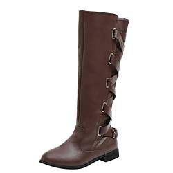 Stiefel - Hansee Damen Stiefel Schnürstiefel Runde Zehe Kniehoch Lange Booties Side Rei?verschluss Schuhe Cowboy Retro Flache Absatz Schuhe für Outdoor Gr. 39 EU, coffee von Hansee Boots