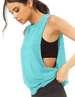 Damen Trainieren Fitness Tanktops Abgeschnitten Ärmellos Fitnessstudio Yoga Betrieb Sportlich Hemden Color Blau M von Hanyomo