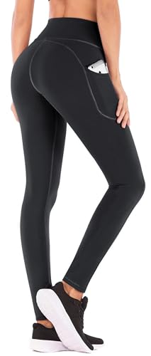 Damen Yoga Hose Hoch tailliert Trainieren Gamaschen mit Taschen Fitness Leggings Schwarz S von Hanyomo