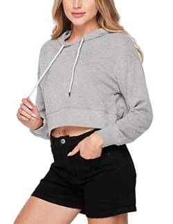 Hanyomo Frauen Athletisch Kapuzenpullover Fitness Cropped Hoodies Sweatshirts Langarmshirts Training Pullover Baumwolle Hemden Grau XL von Hanyomo