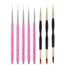 Hanyousheng 8 Stück Nagelpinsel Set, 3 Stück Schwarz Nagel Art Liner Pinsel, 5 Stück Detail Fine Gel Nails Rosa Brush, Nageldesign Pinsel, Nail Art Brush für Nail Art Salon und Heimgebrauch von Hanyousheng