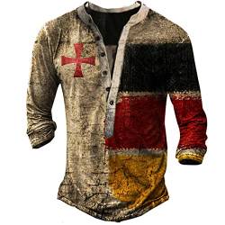 HanzhuoLG Herren HenleyKragen Vintage Distressed Tshirts 3D Cross Knights Print Langarm Outdoor Tactical Tshirts Farbe1 XL von HanzhuoLG