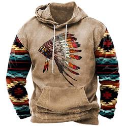 HanzhuoLG Herren Indianer Style Print Hoodie Sweatshirt Herbst Winter Street Fashion Sport Hip Hop Pullover Hoodies Farbe1 L von HanzhuoLG