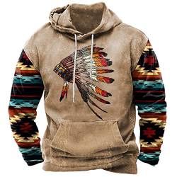 HanzhuoLG Herren Indianer Style Print Hoodie Sweatshirt Herbst Winter Street Fashion Sport Hip Hop Pullover Hoodies Farbe1 XL von HanzhuoLG
