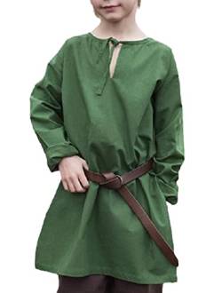 HanzhuoLG Jungen Mittelalter Renaissance Hemd Vintage Langarm Roben Cosplay Kostüm Robe (Ohne Zubehör) armeegrün S von HanzhuoLG