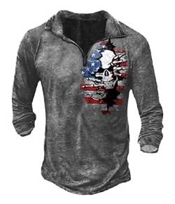 HanzhuoLG Outdoor Tactical LangarmTShirt Für Herrenmode Trendy American Flag Skull Print Poloshirt Farbe2 L von HanzhuoLG