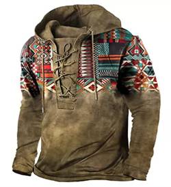 HanzhuoLG Taktisches OutdoorSweatshirt Für Herren, Mode, RetroEthnoStil, Druck, SchnürHoodie Farbe1 XXL von HanzhuoLG