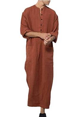 Herren Casual Ethnic Robes Arab Muslim Middle East Kaftan Baumwolle Leinen Roben Kleider Sommer Herbst Lange Shirts Braun 4XL von HanzhuoLG
