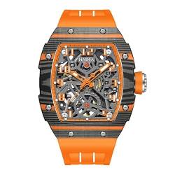 Haofa Automatik Mechanische Herrenuhr Skeleton Double-Side Hollow Dial NTPT Kohlefaser Edelstahl Lünette Saphir Leuchtend Wasserdicht Business Sportuhr für Herren 1923 Orange von Haofa