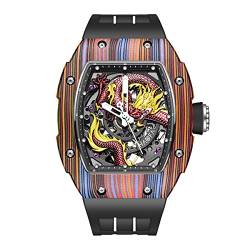 Haofa Automatische mechanische Uhr für Herren 3D geschnitztes Drachenzifferblatt Saphir wasserdichte leuchtende Uhr 80H Gangreserve Luxus-Skelett-Herrenuhr 1968N Bunt von Haofa