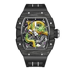 Haofa Automatische mechanische Uhr für Herren 3D geschnitztes Drachenzifferblatt Saphir wasserdichte leuchtende Uhr 80H Gangreserve Luxus-Skelett-Herrenuhr 1968N Schwarz von Haofa
