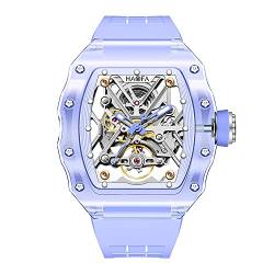 Haofa Kristall Automatische Mechanische Uhr für Herren Luxus Farbige Hohluhr Wasserdicht Leuchtend Selbstaufzug Herrenuhr 72 Gangreserve 2203 Lila von Haofa