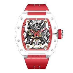Haofa Kristall Herrenuhr Skelett Transparent Automatik Mechanisch Armbanduhren Doppelseitige Aushöhlung Wasserdicht Leuchtend Uhr für Männer 72H Energiespeicher 2202 Rot von Haofa