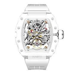 Haofa Kristall Herrenuhr Skelett Transparent Automatik Mechanisch Armbanduhren Doppelseitige Aushöhlung Wasserdicht Leuchtend Uhr für Männer 72H Energiespeicher 2202 Weiß von Haofa