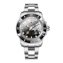 Haofa Mechanische Uhr für Herren, hohl, automatisch, mechanisch, Leuchtend, wasserdicht, Saphir, Trenduhr mit Stahlband, einfache Business-Casual-Uhr für Herren Schwarz von Haofa
