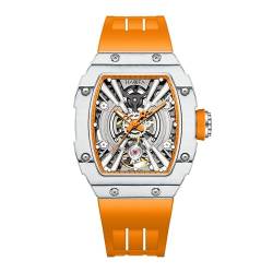 Haofa Mittlere Größe Automatische Herrenuhr Skeleton Mechanische Armbanduhren Karbonfaser Lünette Saphir wasserdichte Uhr für Herren 1906L Orange von Haofa