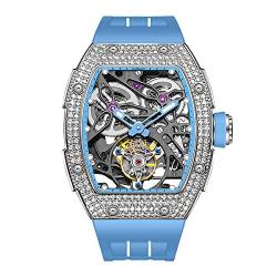 Haofa Tourbillon Uhr Luxus Tonneau Diamantgehäuse Skeleton Automatik Mechanische Uhr Saphir Wasserdicht Leuchtend Selbstaufzug Herrenuhr 1901-1S Blau von Haofa