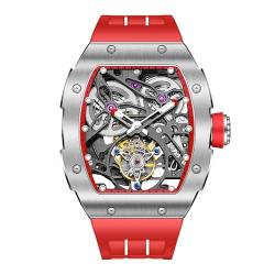 Haofa Tourbillon Uhr Skelett Mechanische Uhr Saphir Edelstahl Herrenuhr Wasserdicht Leuchtend Automatikuhren für Herren Tourbillon Uhren Herren 1908 Rot von Haofa