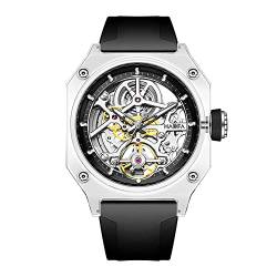 Haofa transparente Kristalluhr für Männer, Skelett automatische mechanische Quadratwache wasserdichte leuchtende Männer Armbanduhr Simple Light Fashion Watch 2208 Schwarz von Haofa